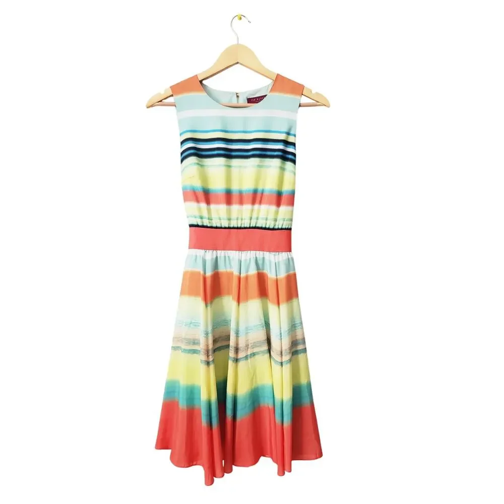 Ted Baker ILVA Sunset Stripe Midi Dress Multicolor Size 1 (US 4)